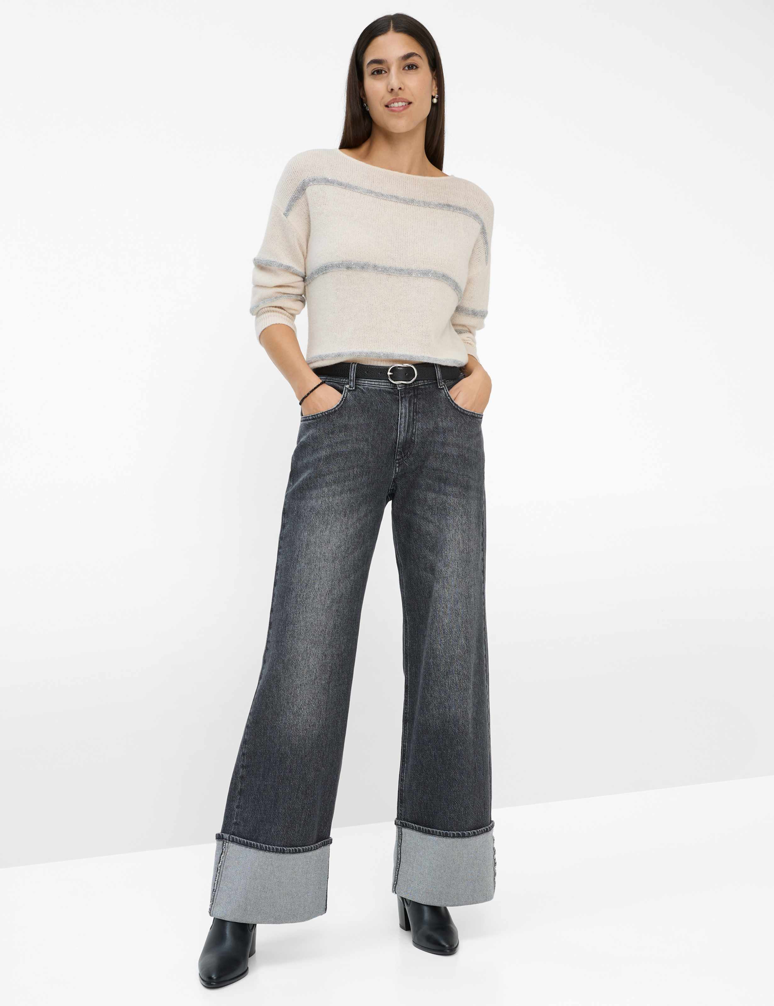 Women Style MORGAN Denim Dark Gray Wide Leg Model Outfit