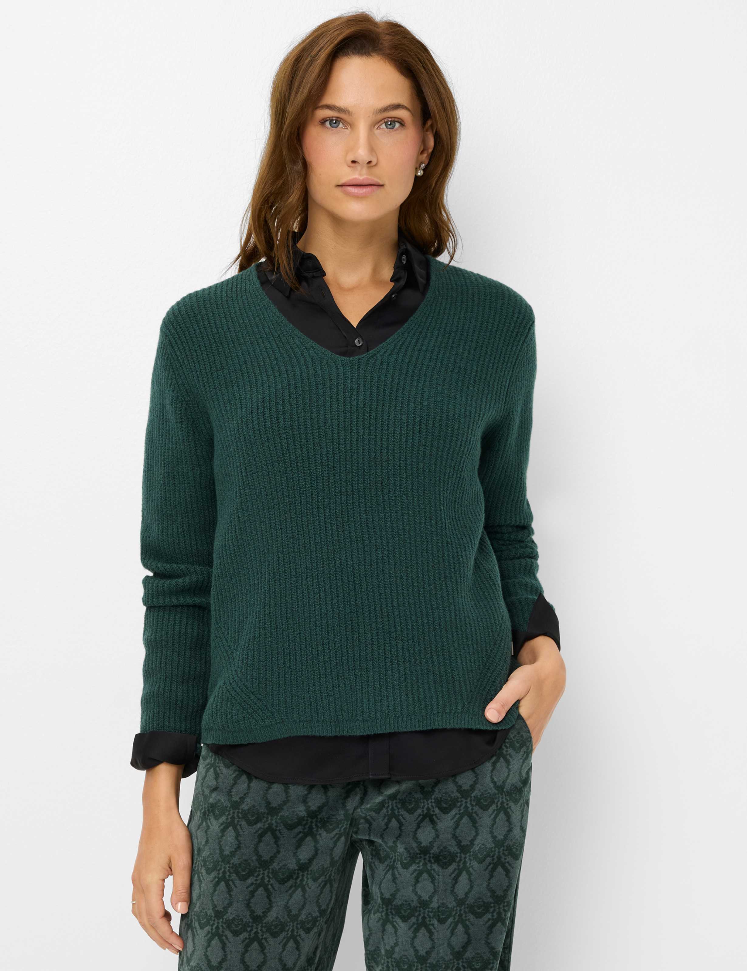 Thumbnail - Brax Damen Strickpullover Style LANA midnight forest, dunkelgrün, Gr. 40