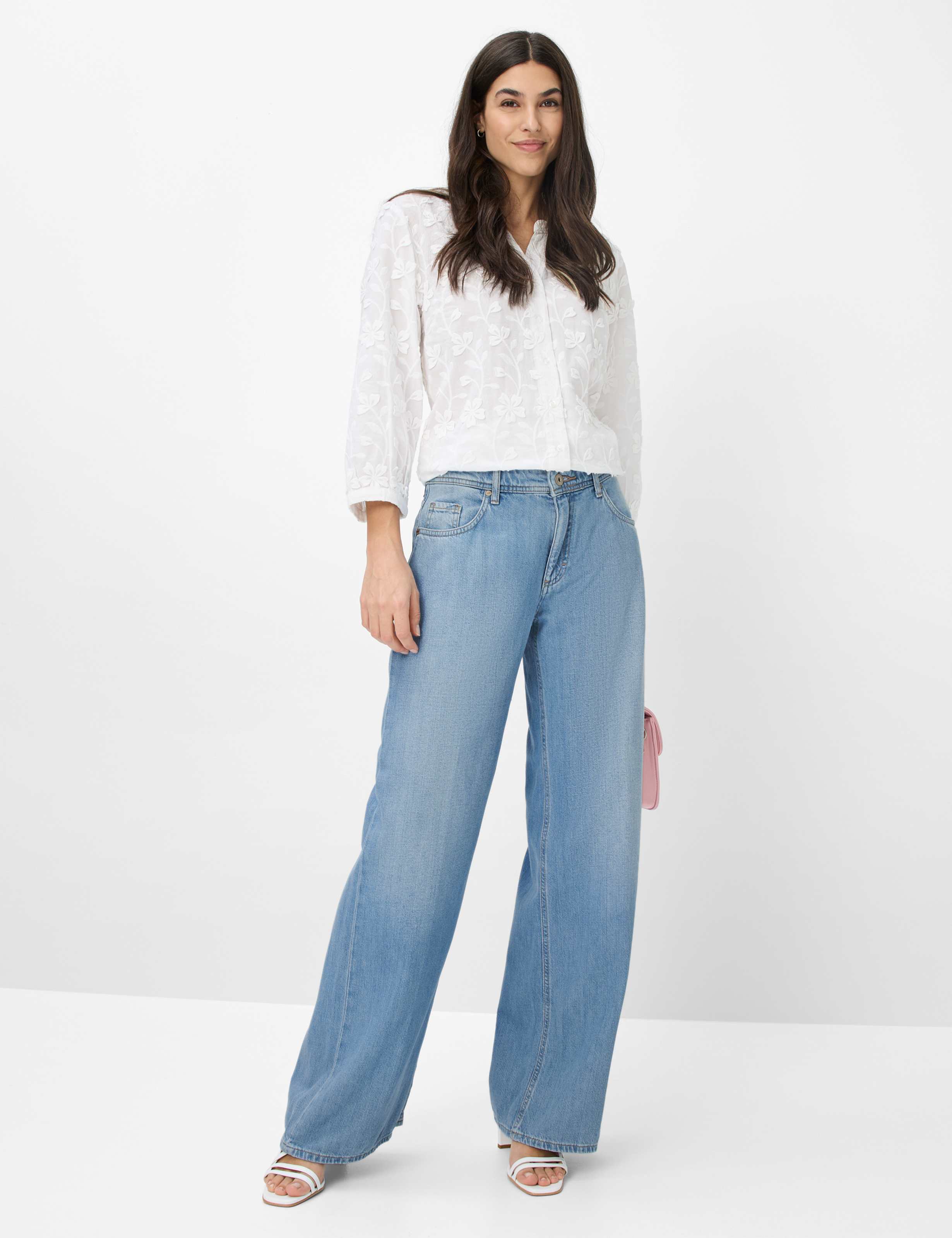 Women Style MORGAN Denim Blue Wide Leg Model Outfit