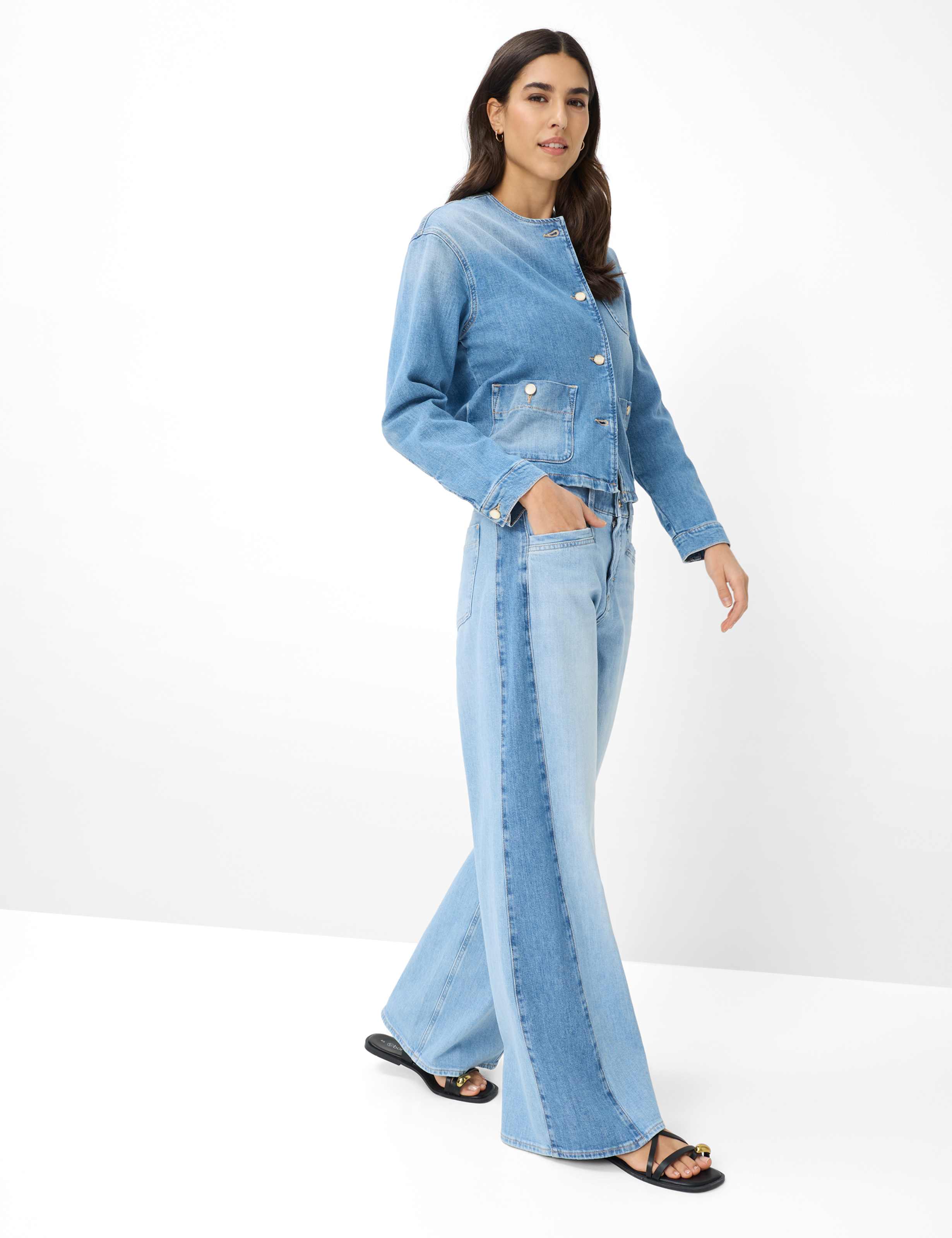 Women Style MORGAN Denim Blue Wide Leg Model Outfit