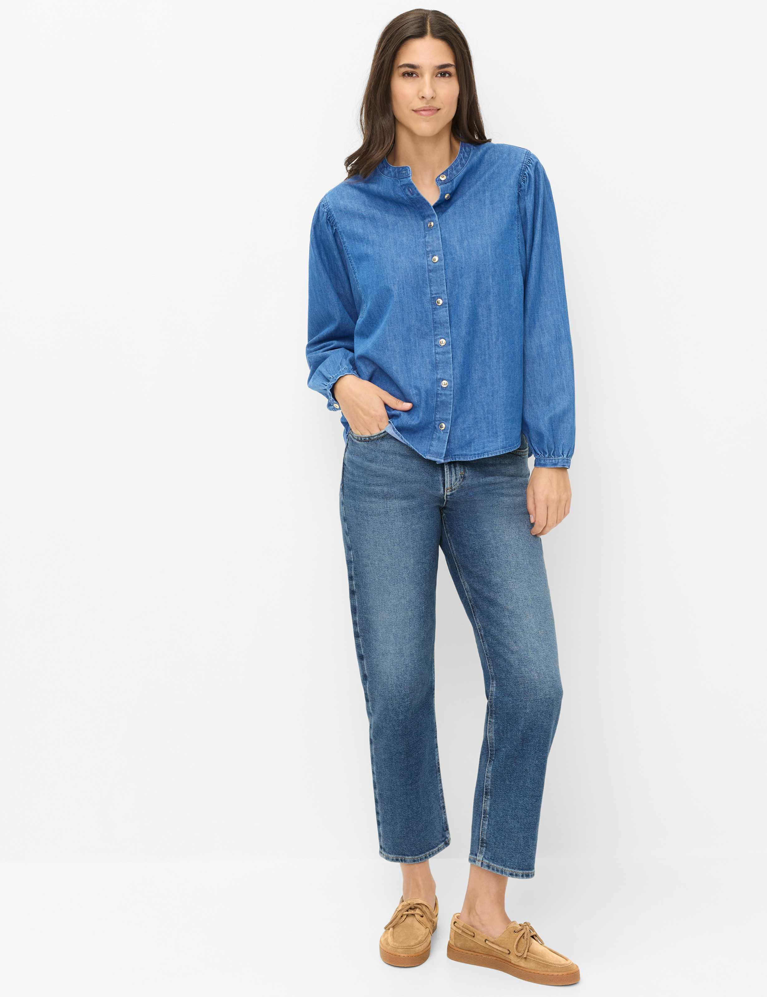Damen Style MADISON S Denim Blau Straight Fit Model Outfit
