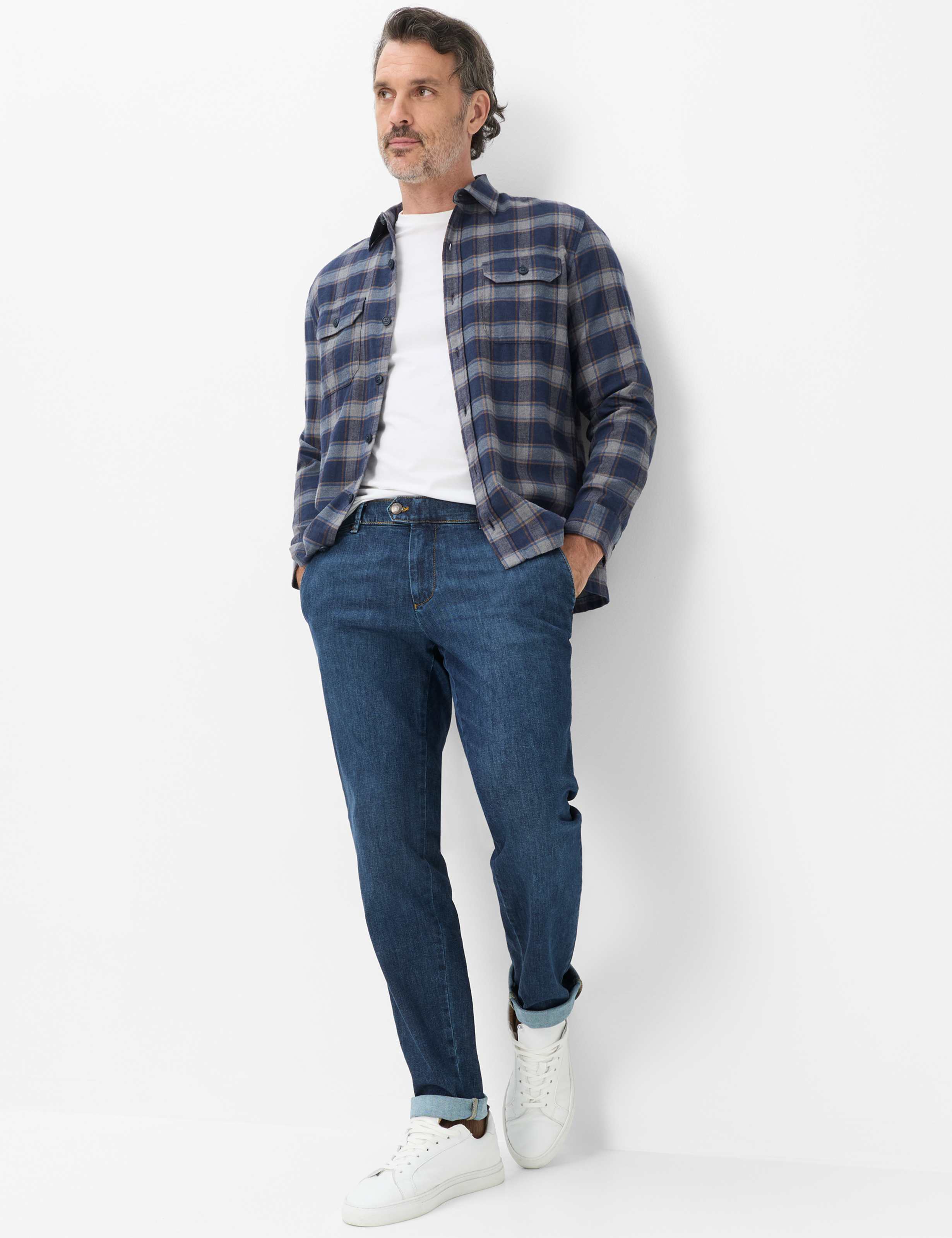 Heren Style JOHN Denim Blauw Regular Modern Regular Fit Model outfit