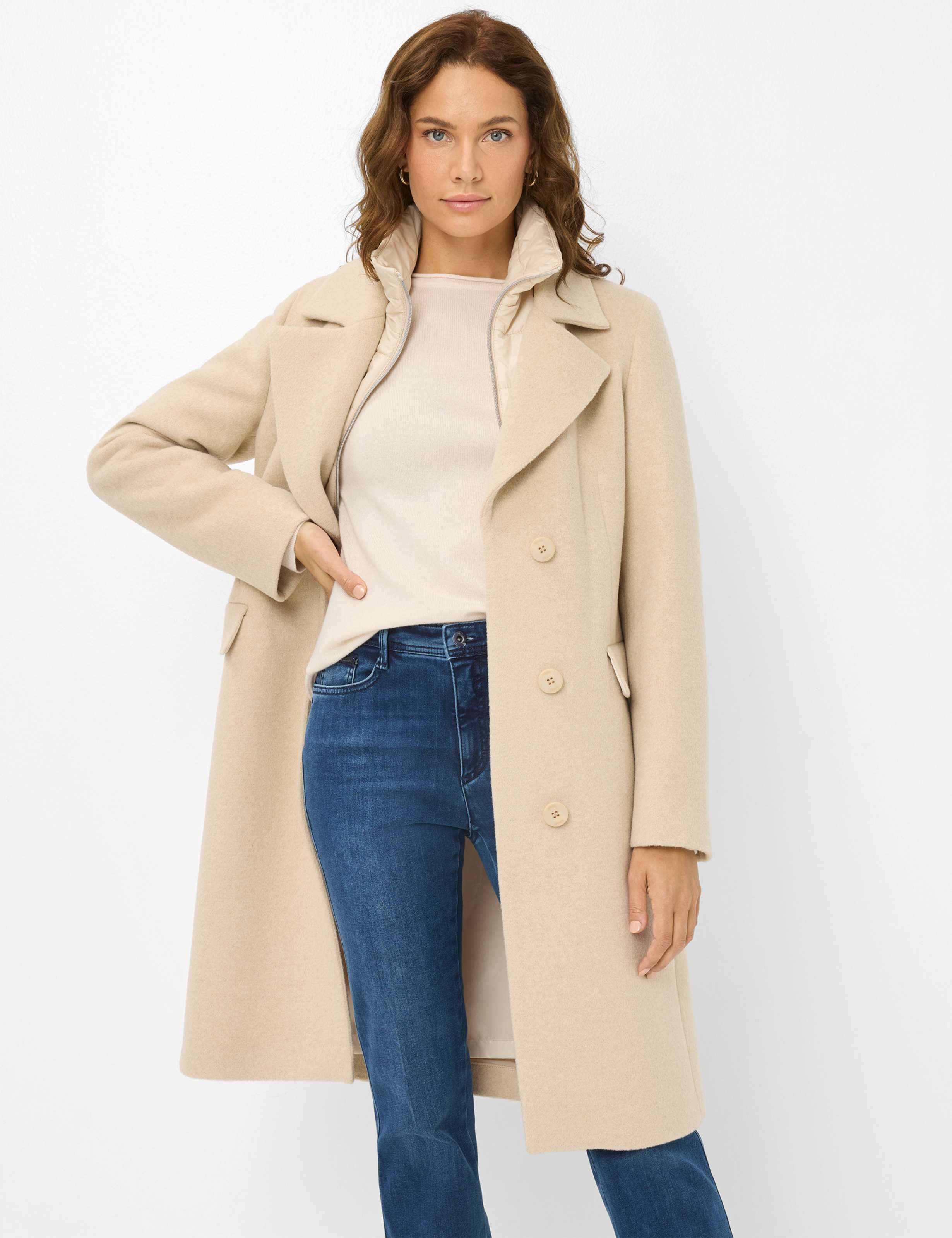 Thumbnail - Brax Damen Kurzmantel Style MILANO canvas, hellbeige, Gr. 44