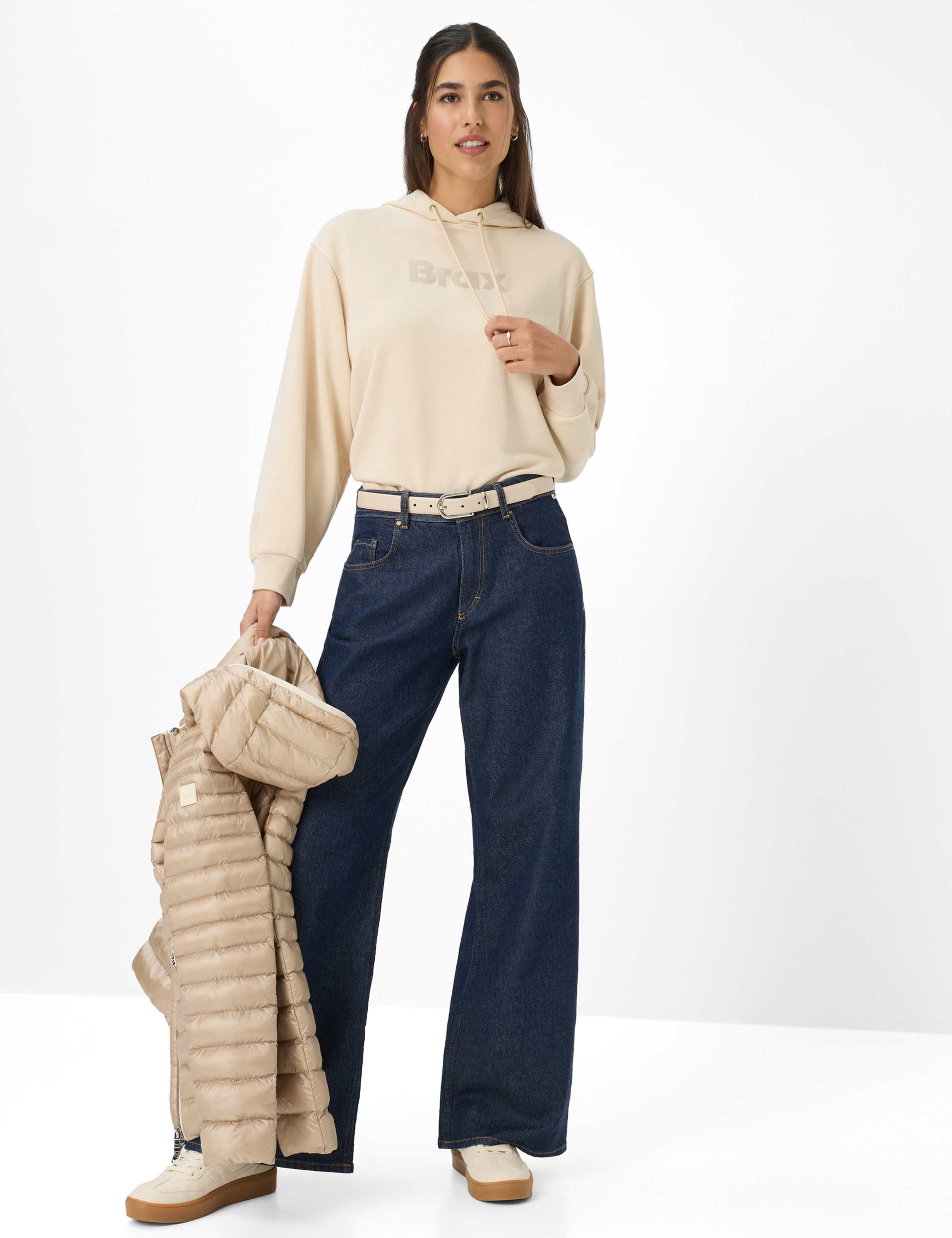 Women Style MORGAN Denim Dark Blue Wide Leg Model Outfit