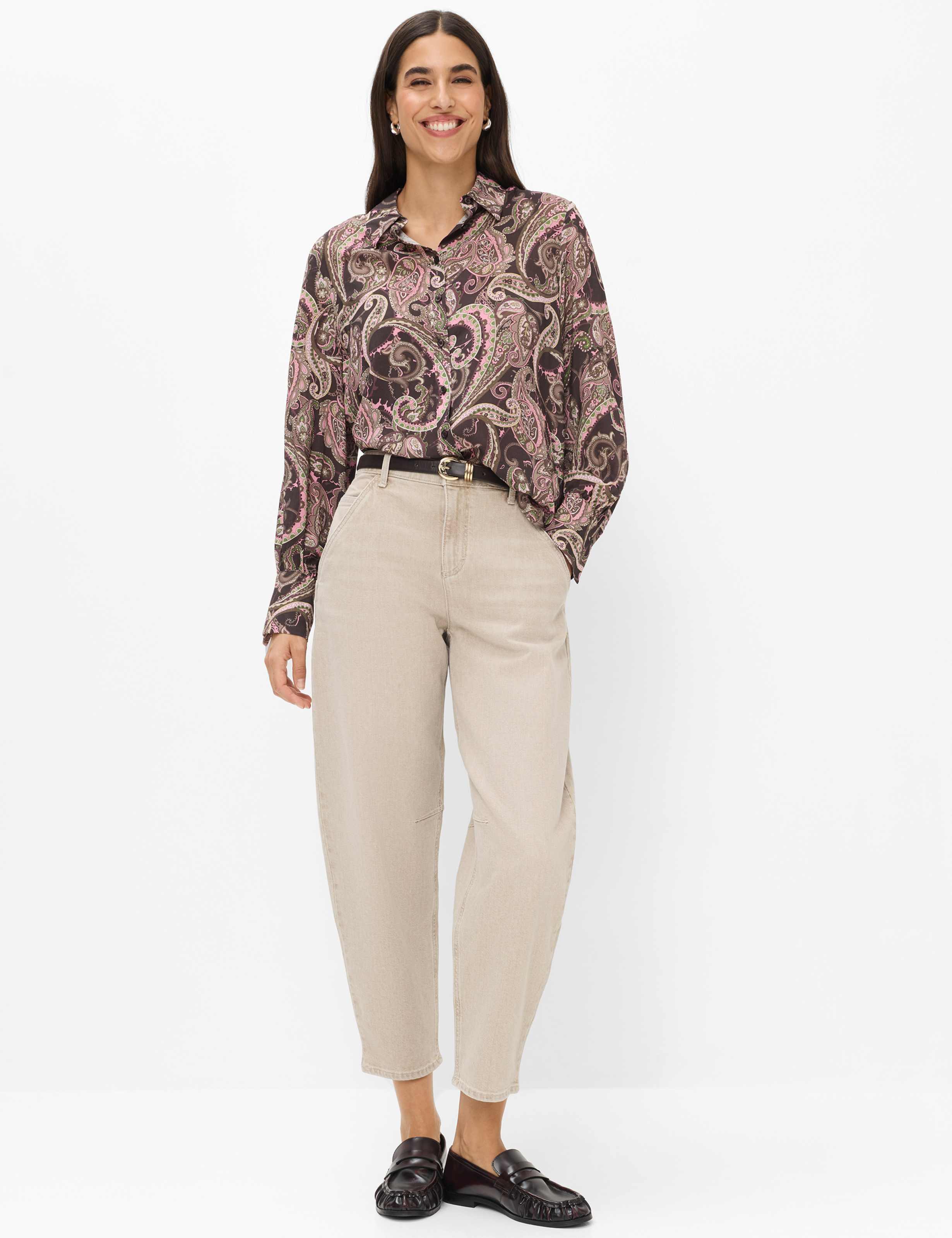 Femme Style MEGAN S Denim Beige Clair Barrel Fit Tenue du mannequin