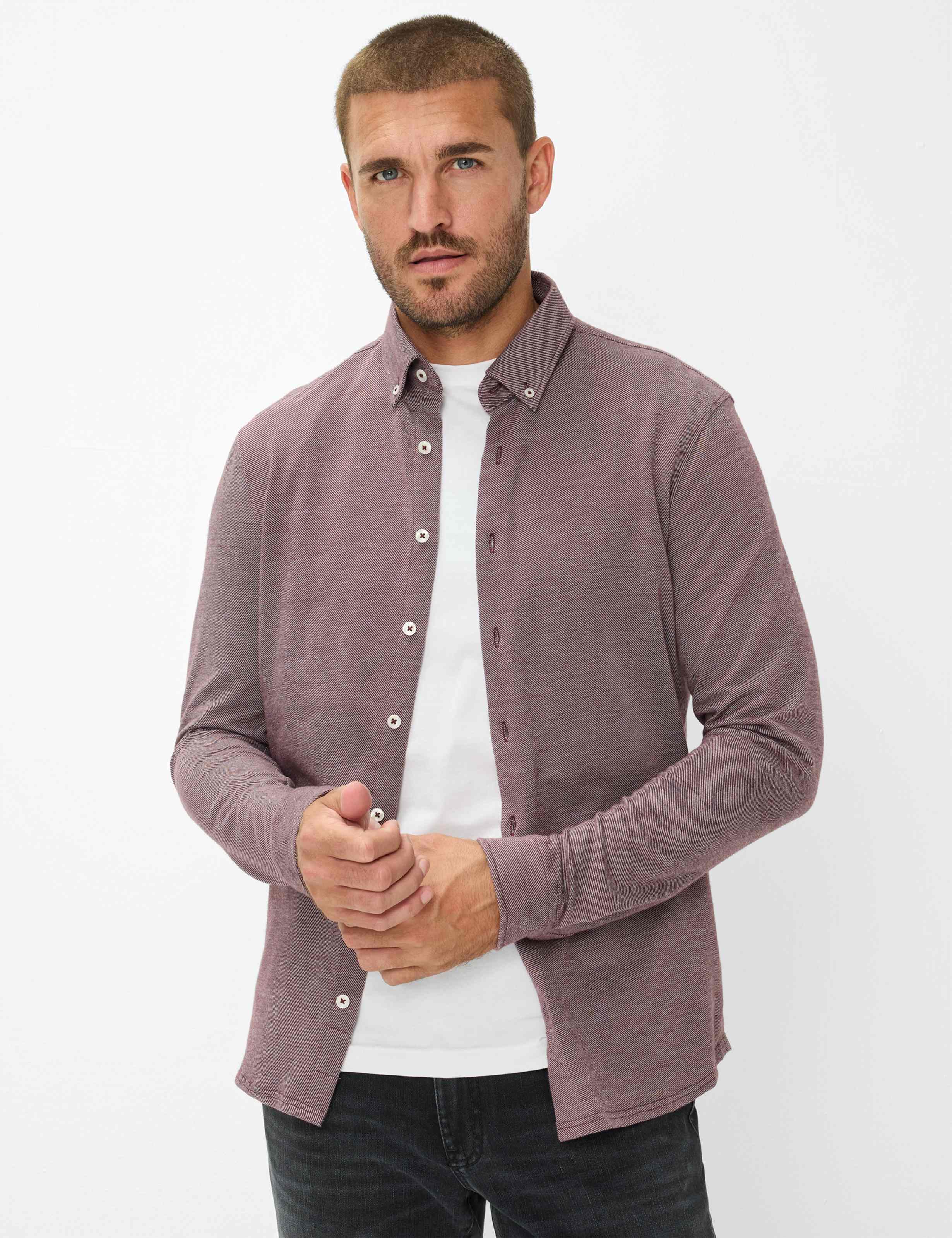 Thumbnail - Brax Herren Hemd Style DANIEL velvet, dunkelrot, Gr. XL