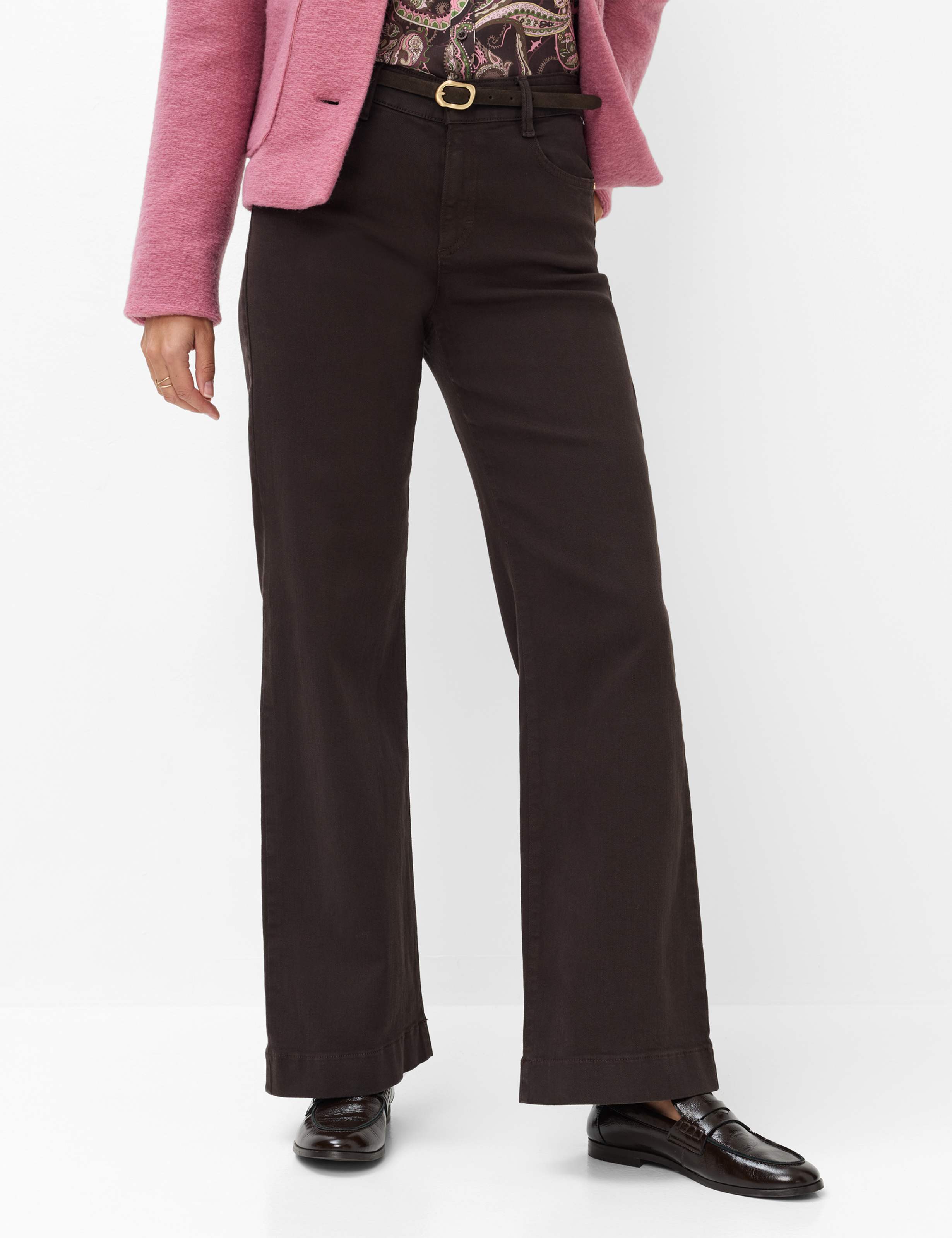 Women Style MAINE Denim Dark Brown Wide Leg Model Front