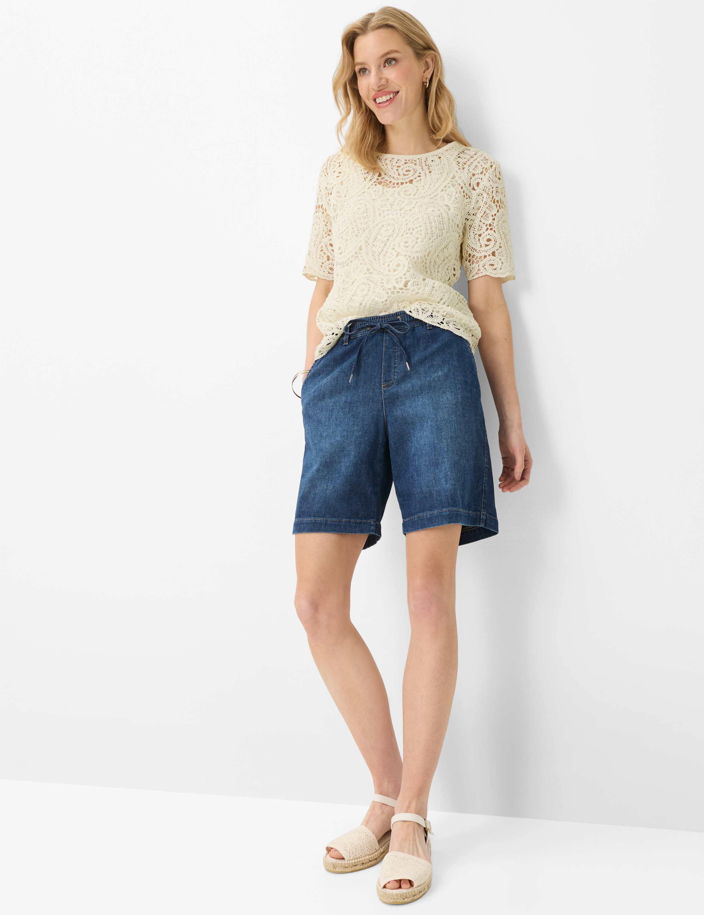 Women Style MAINE B Denim Blue Wide Leg Model Outfit