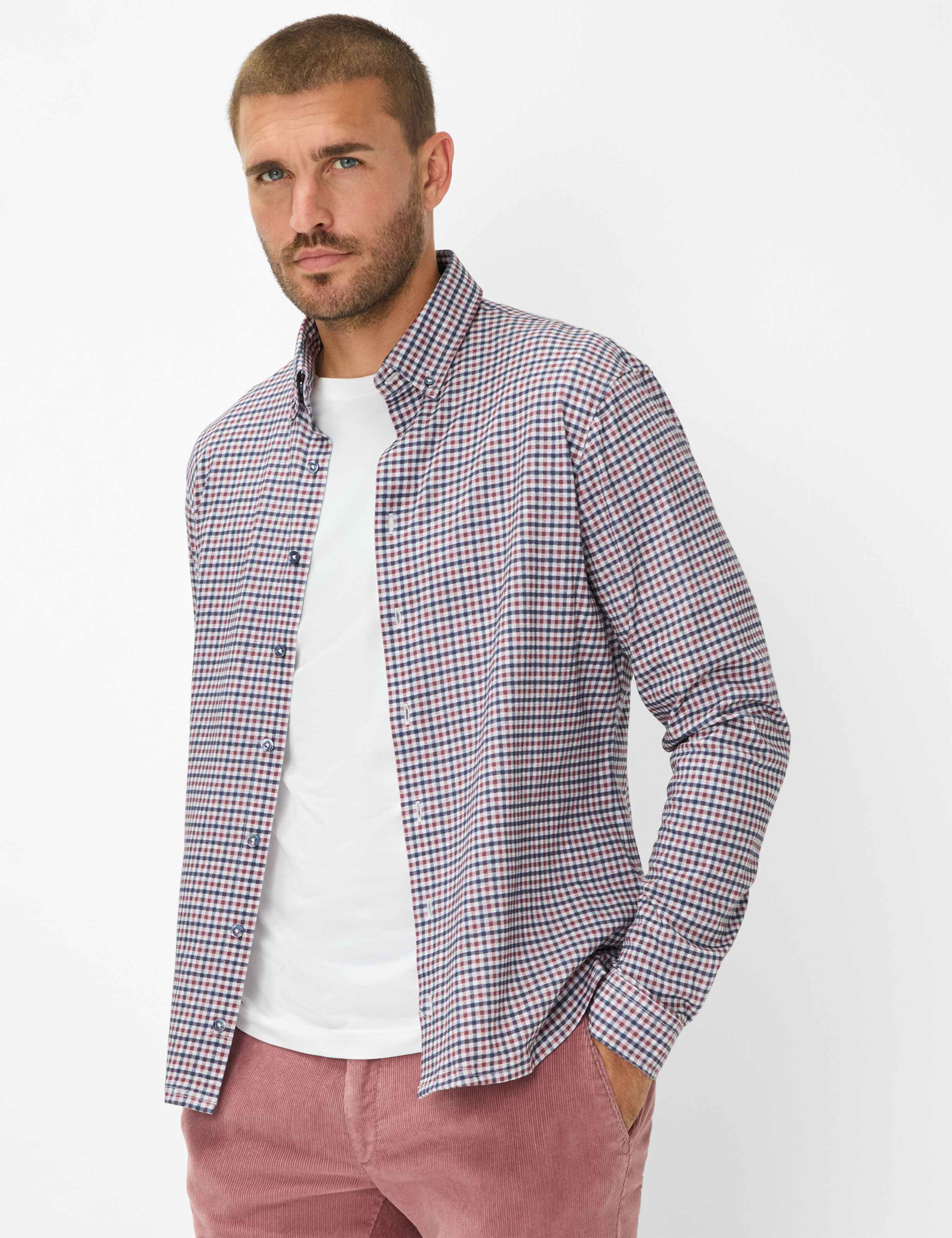 Brax Herren Hemd Style DANIEL velvet, dunkelrot, Gr. S