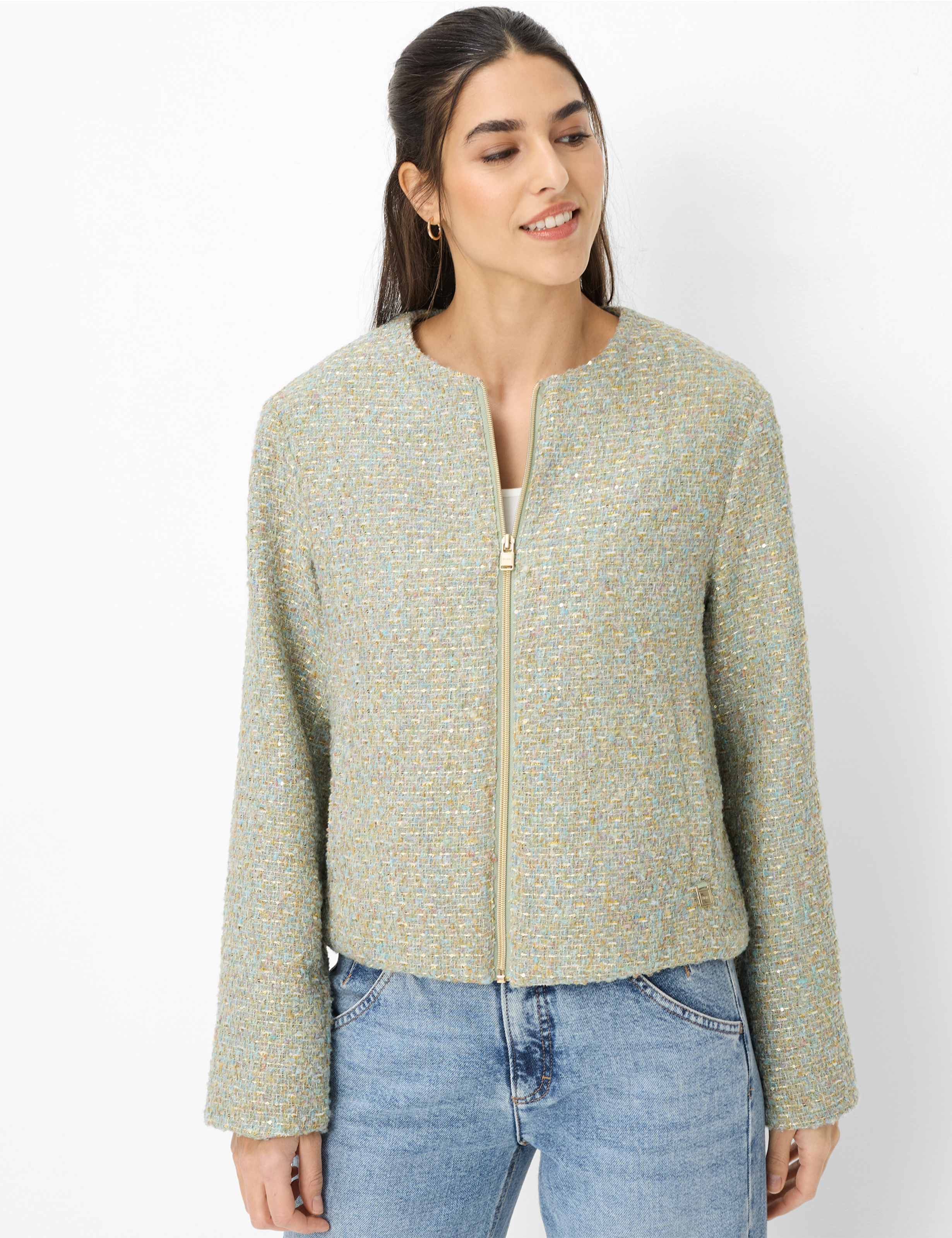 Brax Damen Jacke Style LYON dark vintage blue, hellgrün, Gr. 48