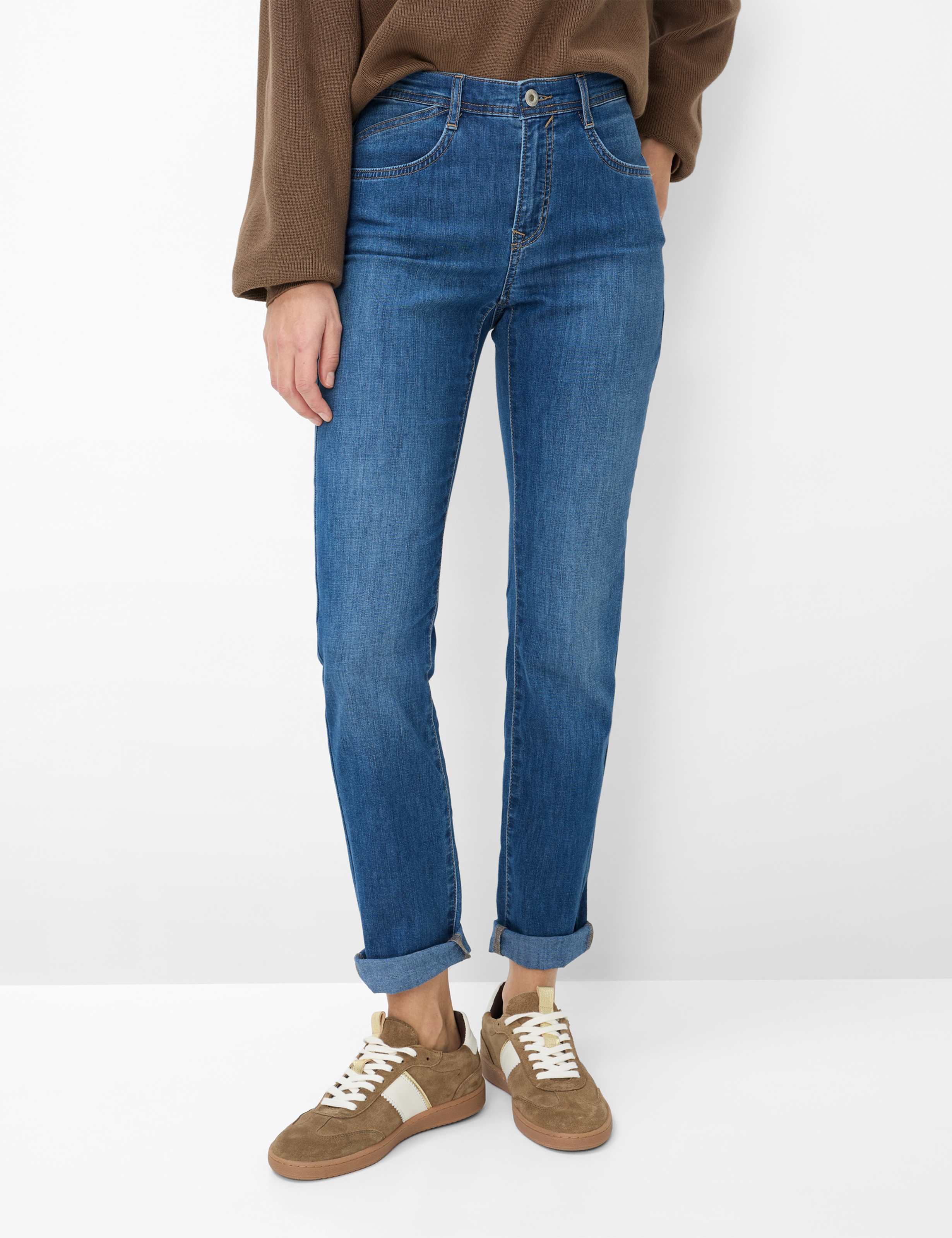 Brax Damen Five-Pocket-Hose Style CAROLA USED REGULAR BLUE, denim blau, Gr. 38