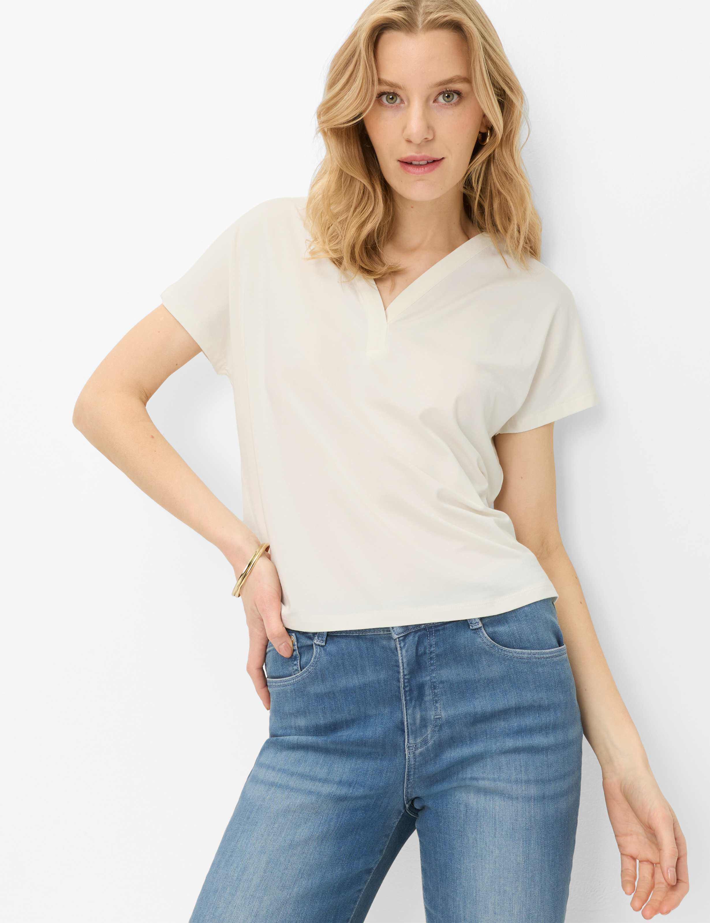 Brax Damen Shirt Style CAELEN S soft ecru, cremeweiß, Gr. 42