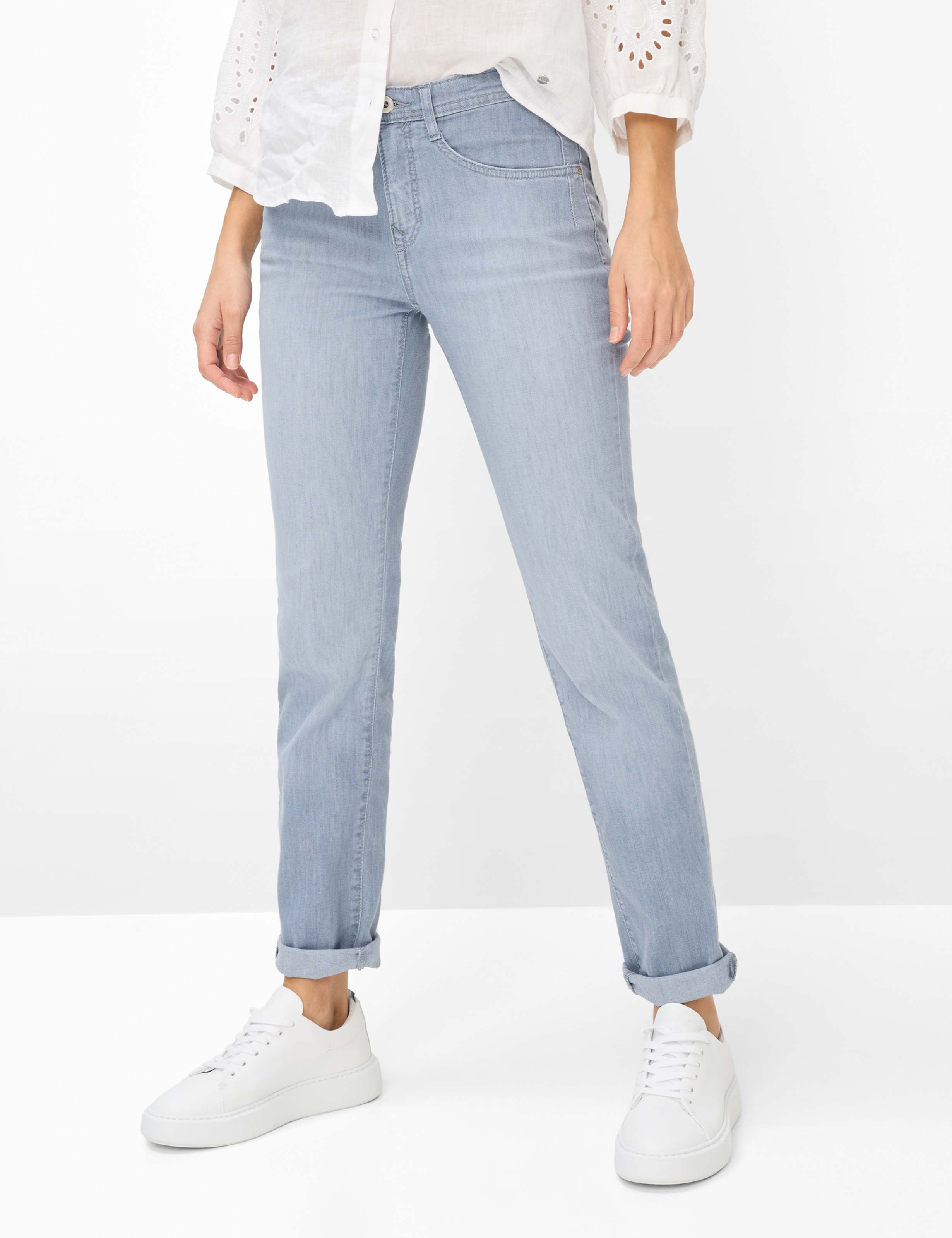 Brax Damen Five-Pocket-Hose Style CAROLA USED LIGHT GREY, denim hellgrau, Gr. 44K