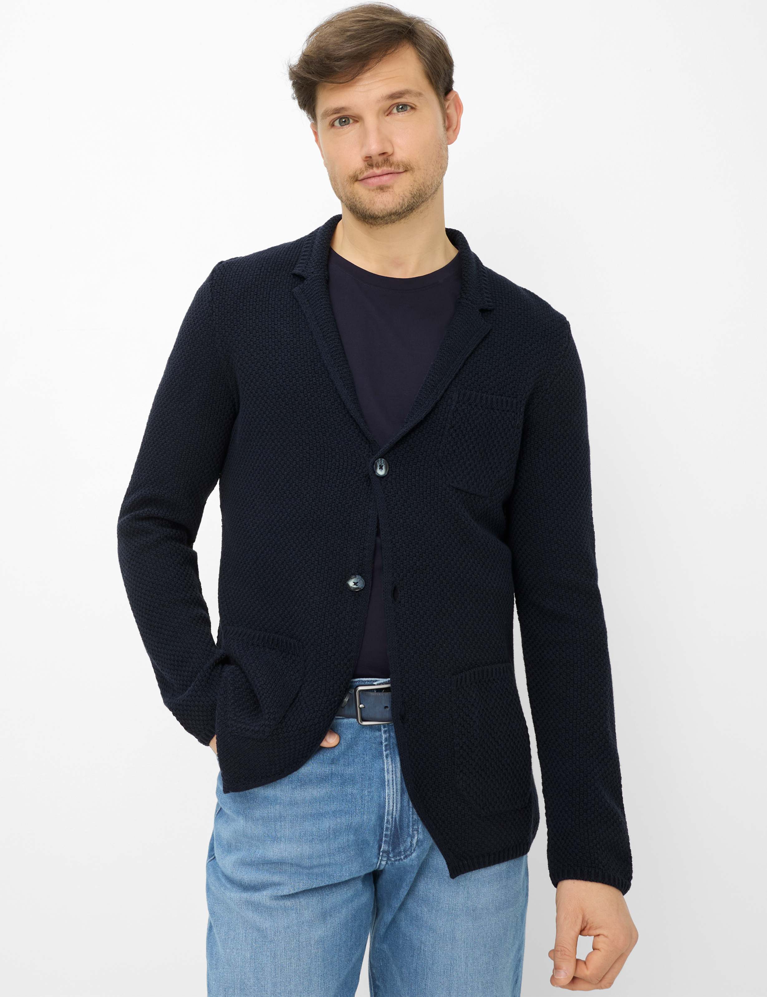 Brax Herren Strickblazer Style JASPER navy, dunkelblau, Gr. L